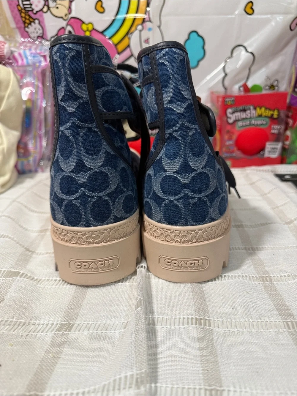 Coach Kids Navy Signature Canvas High-Top Sneakers